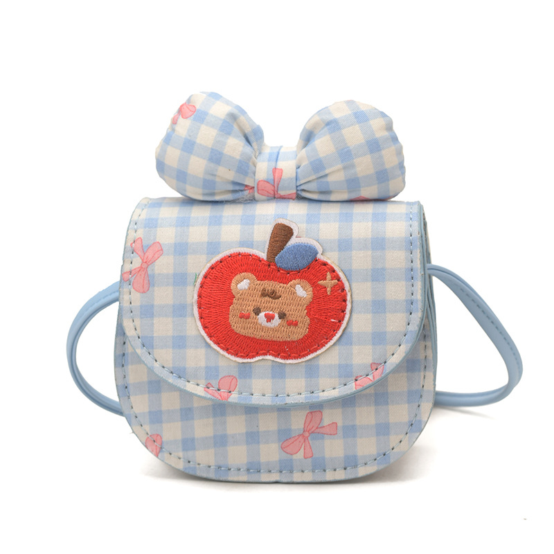 Bolsas infantiles transfronterizas lindas manzanas osos, bolsas de mochila para niños y niñas, bolsas de cambio para bebés con arco a cuadros