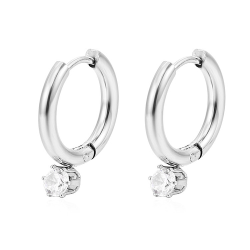 Elegant Round Claw Diamond Stainless Steel Earrings for Women - Lightweight Luxury Plated 18K Titanium Steel Ear Decorations