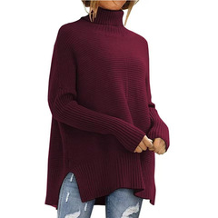 2024欧米アマゾン秋冬高襟セーター女性の怠惰な風コウモリ袖ゆるいファッションセーター
