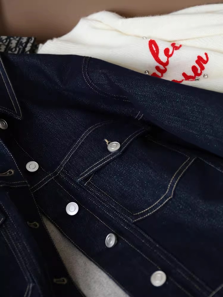 Women's Denim Jacket Bright Silk Lapel Niche Design Short Coat_voghion.com