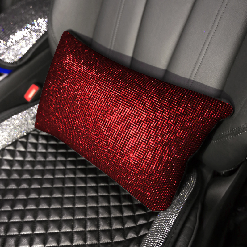 Coche Diamante Rojo perforación en caliente cubierta del engranaje del freno de mano cubierta de la manija incrustada en diamante cinturón de seguridad de diamante completo hombro cubierta protectora cubierta del volante reposacabezas