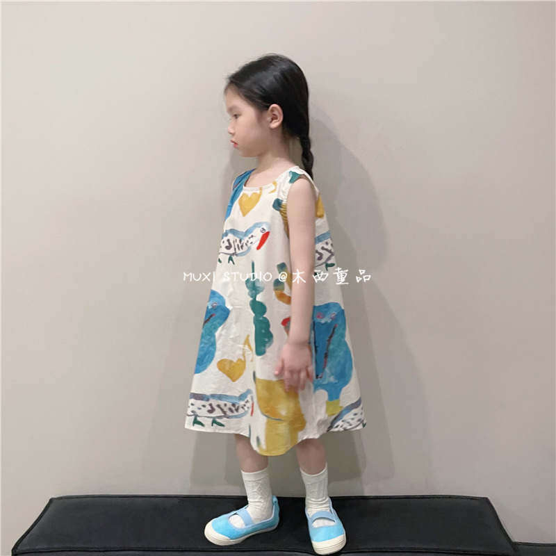 （消光破卡）夏韩国版女童可爱扎染伞裙女宝宝洋气无袖公主连衣裙