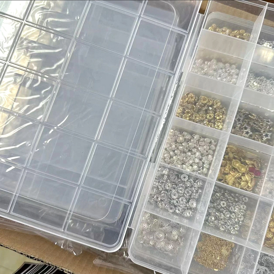 Large 24-grid storage box with card slot fixed compartment large capacity glass rice beads diy accessories jewelry transparent whole