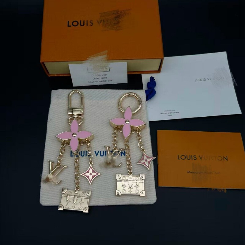New V Brand Louis Vuitton Pink Chain Pendant Keychain Pink Flowers+Stars+Letters+Monogram Box