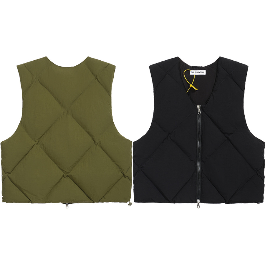 Alta versión Cole Buxton otoño y el invierno de color sólido High Street diamante Plaid zipper cardigan chaleco algodón capa ocasional