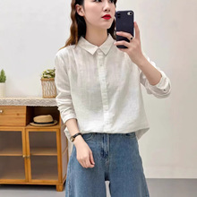 2026新款棉纱纯色百搭上衣翻领宽松衬衫女装