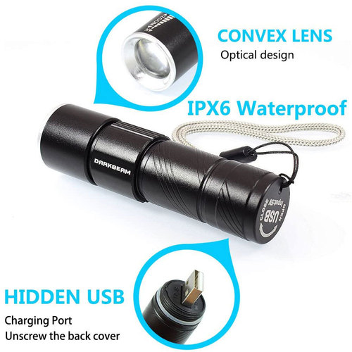 395nm UV flashlight USB rechargeable LED banknote detector UV glue curing fluorescent agent detection ultraviolet lamp