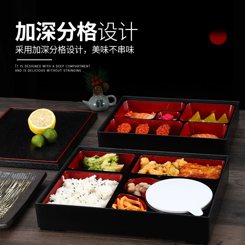 Японский стиль ланч-бокс Bento, finish ABS с имитацией дерева, много секций 27×20×5 см