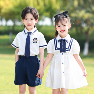 Elementary school uniform shirt performance kindergarten Garden clothes summer children's class clothes Navy style summer graduation photo clothing