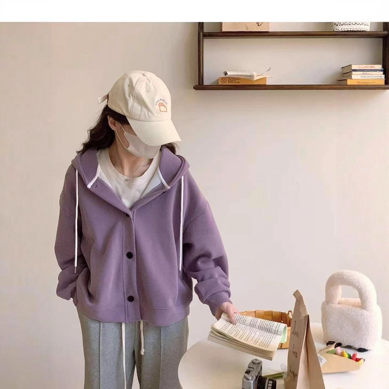 日系慵懒风高级感连帽卫衣女秋冬大码宽松300斤小个子短款外套潮|undefined