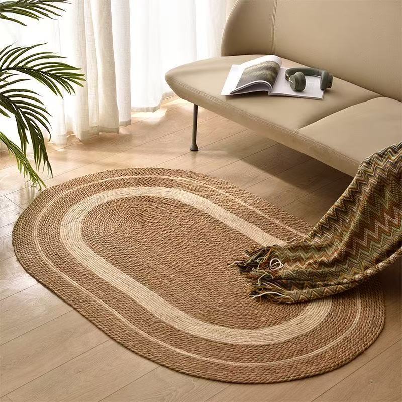 Vintage woven carpet, rattan and cattail mat, oval-shaped for living room and bedroom, round handmade grass mat for photography Vintage woven carpet, rattan and cattail mat, oval-shaped for living room and bedroom, round handmade grass mat for photography