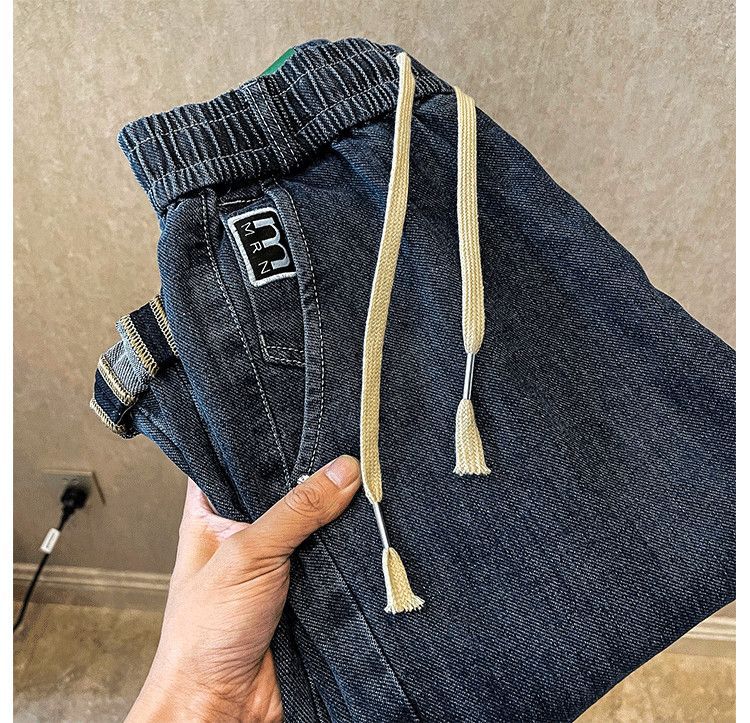 High end jeans for men in 2023, new Korean version trendy and fashionable, versatile, elastic waist drawstring tied_voghion.com