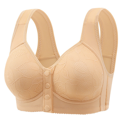Fixed Cup Front Closure Mother Middle-Aged Women Large Size Bra without Wire Thin Style Backless Bra