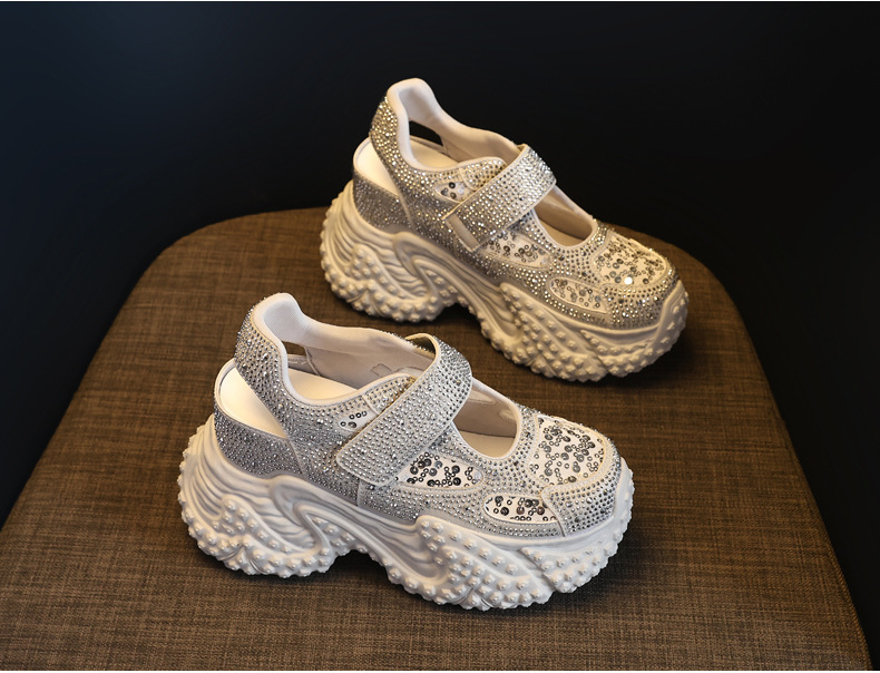 Sandal nữ đế dày đính đá phong cách La Mã, gót cao 8 cm — bạc chi tiết 4