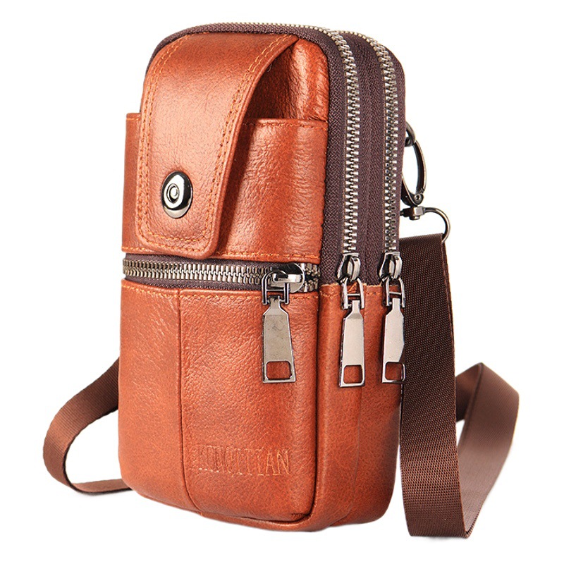 New Genuine Leather Waist Bag Wearing Belt Multifunctional Mobile Phone Bag Site Work Mobile Phone Case Men's One-shoulder Crosbody Vertical Hanging Bag