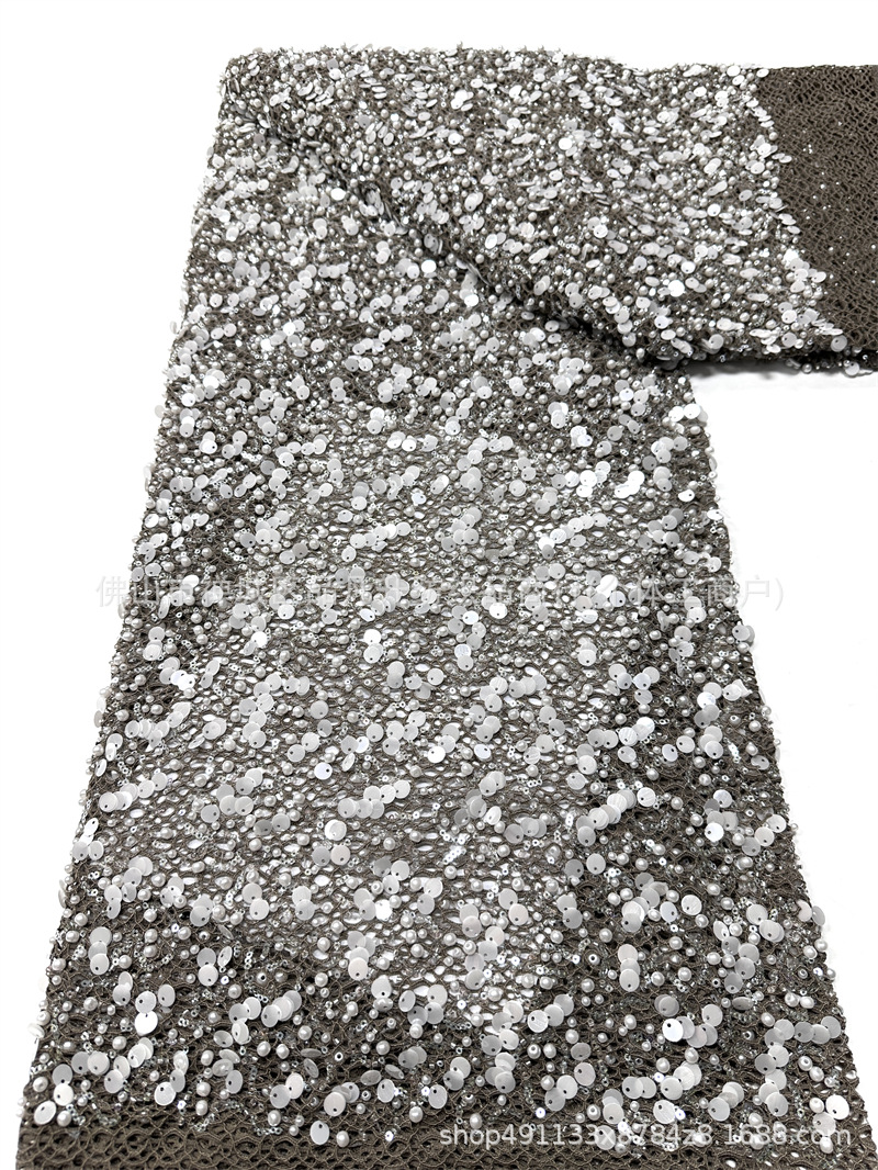 Tejido de malla de perlas pesadas 3 + 9cm de tela de vestido de boda de sequilla al por mayor