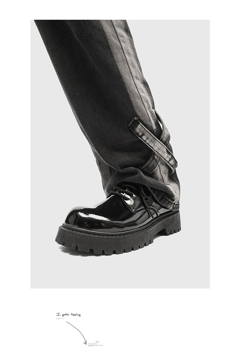 ShoeVault Casual Pelle Autunno Inverno Nuovo Nero Lucido Business Alluce Derby Niche Basso Suola Spessa Altezza Aumentante Uomo_voghion.com