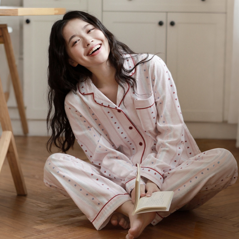 Sweet Spring & Fall New Cotton Pajamas for Women, Autumn and Winter Cardigans, Long-Sleeved Women's Gentle Loose Home Wear Sets