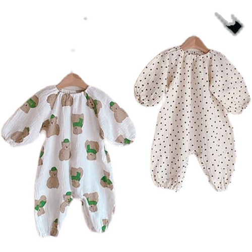 Infants and young children spring and autumn long-sleeved cute jumpsuits for men and women, loose and casual Korean-style rompers and stylish harem suits