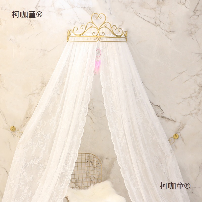公主皇冠床幔蕾丝床头窗帘纱帐吊顶圆顶蚊帐宫廷韩式婚庆装麦太保
