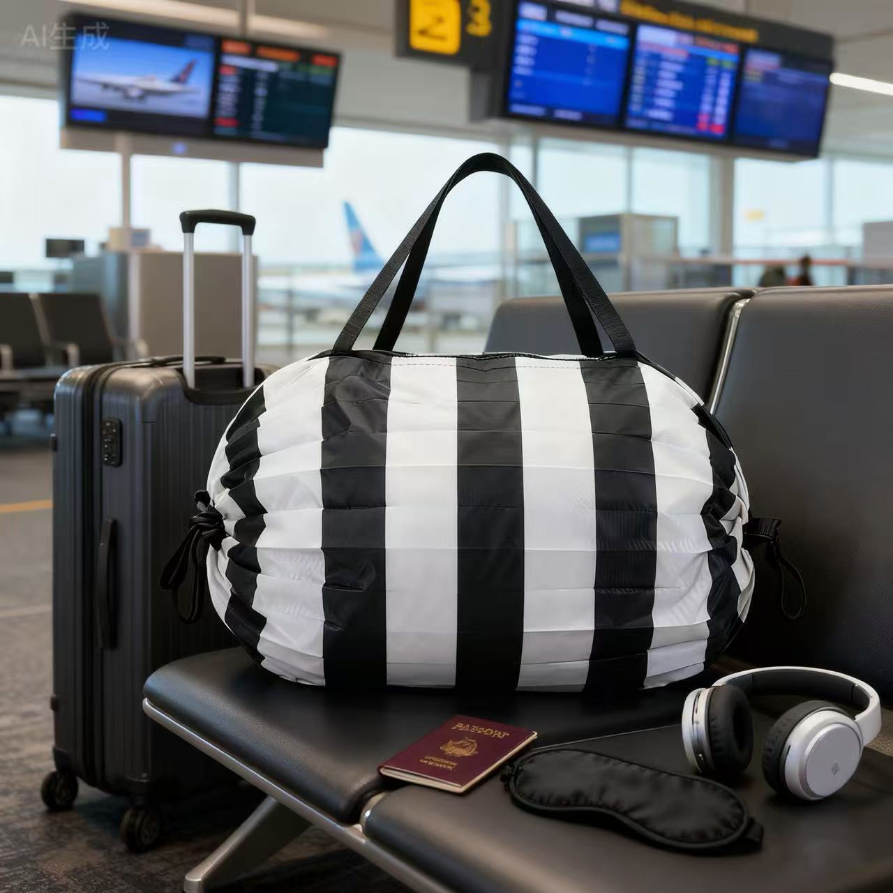 흑백 스트라이프 접이식 아코디언 백 50*35CM