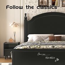 现代简约复古风实木床美式双人1.8韩式田园中古公主床主卧婚床