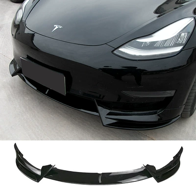 Suitable for Tesla model3/Y modified front lip model3/Y non-perforated and non-destructive installation of front shovel decoration (Big Surrounded) - model3-front-lip-bright-black