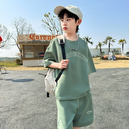 Children's Summer Outfit for Boys - Two-Piece Set with Korean Style, Loose and Comfortable, Letter Print, Breathable