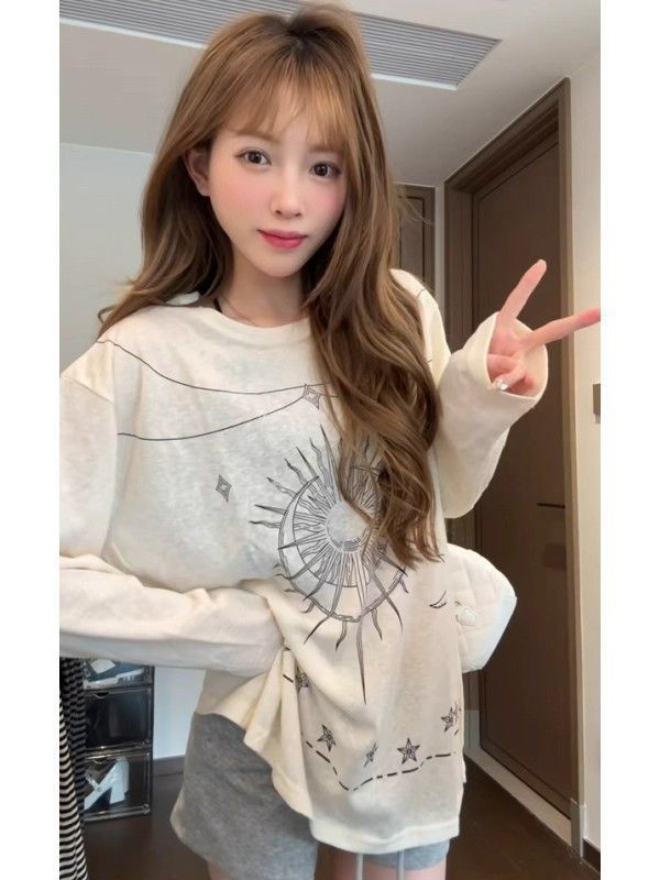 防晒罩衫女2025新款夏长袖t恤正肩宽松辣妹巨好看白色上衣潮流ins|undefined