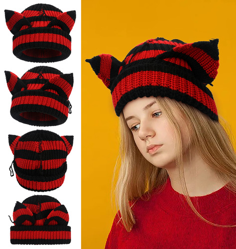 Fashion adult temu Xiyin best-selling women's devil ears thickened full acrylic knitted hat