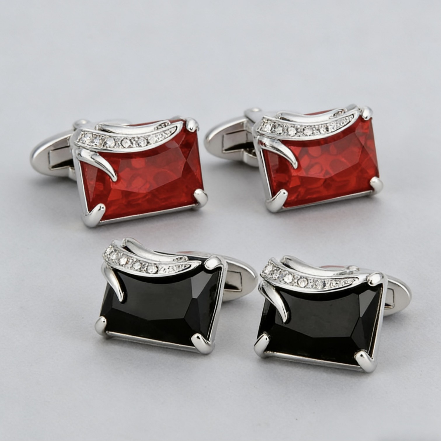 Men's Light Luxury Square Glass Cufflinks, Red, Black, and Blue Business Shirt Cufflinks, French-Style Suit Accessories, Wholesale from Manufacturer