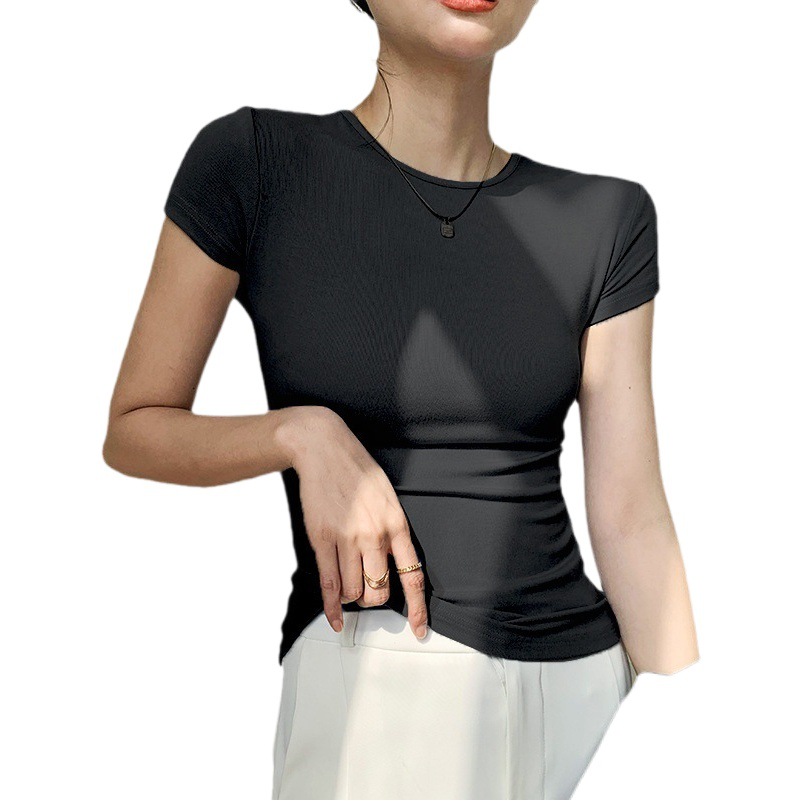 Camisetas de algodón de alta calidad para mujer, manga corta, estilo nuevo de verano 2025, ajustadas, adelgazantes, sexys y versátiles.