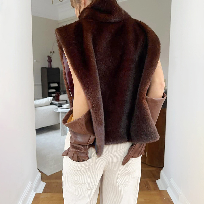2026 Autumn New Women's Fashion European And American Style Solid Color High Neck Furry Vest Sleeveless Waistcoat Top_ecoleips.com
