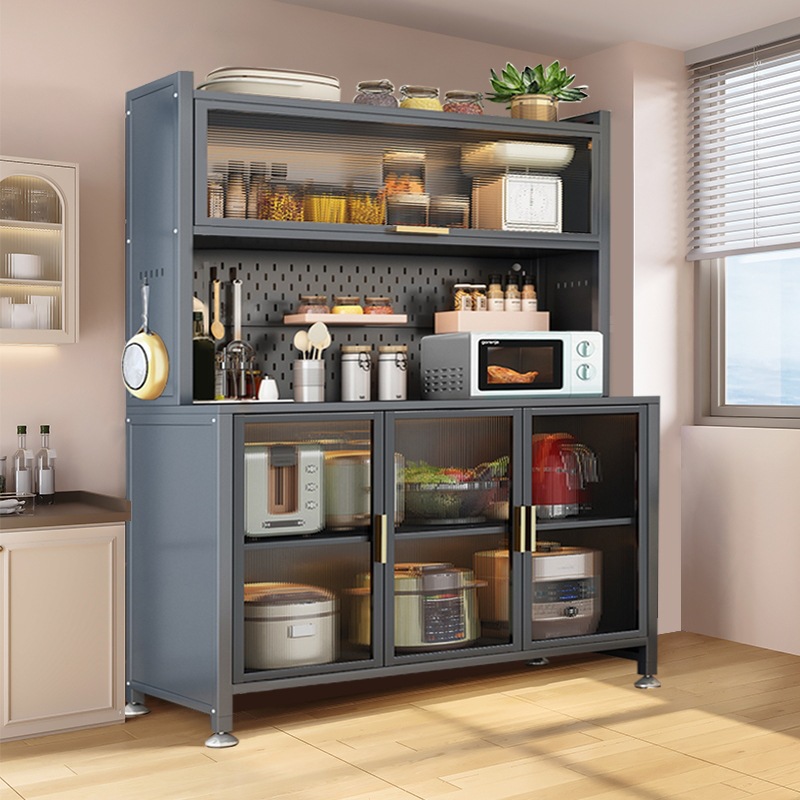Kitchen Storage Cabinet Against the Wall Integrated Sideboard Floor-Standing Multi-Layer Microwave Oven Pot Storage Rack Multi-Functional Household Cabinet