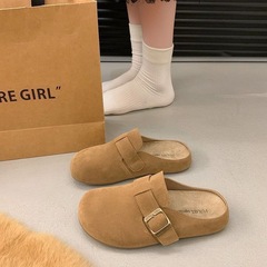 厚底牛反绒勃肯鞋包头半拖鞋女鞋子2025春秋季外穿百搭博肯鞋单鞋