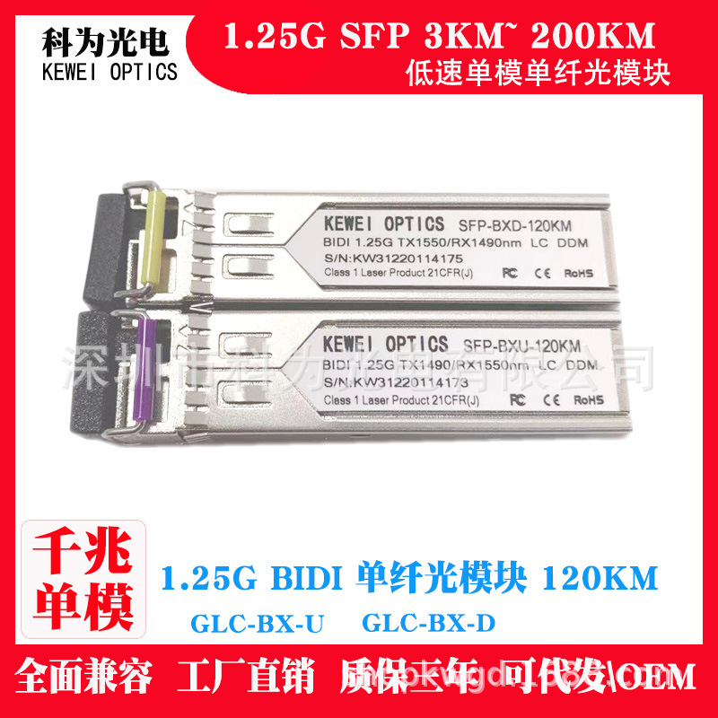 120KM千兆SFP单模GLC单纤1.25G交换机1490/1550 LC光模块一对BIDI
