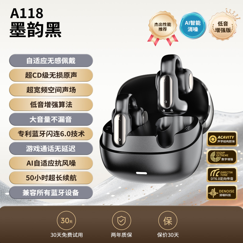 【新製品初発売】A118 イヤークリップ Bluetooth ヘッドセット ワイヤレス 2025 新型 ノンインイヤー オープンタイプ 高品質|undefined