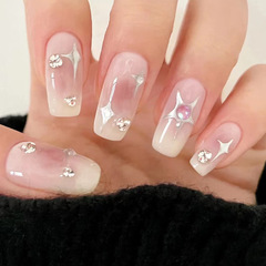 Handmade Lavender Purple Short Length Starry Night Speed Nail Sticker Nails Bulk Blush Jelly Glue Nail Stickers