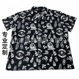 纯棉夏威夷数码印衬衫定制 男士热升华数码印沙滩碎花衬衣定做