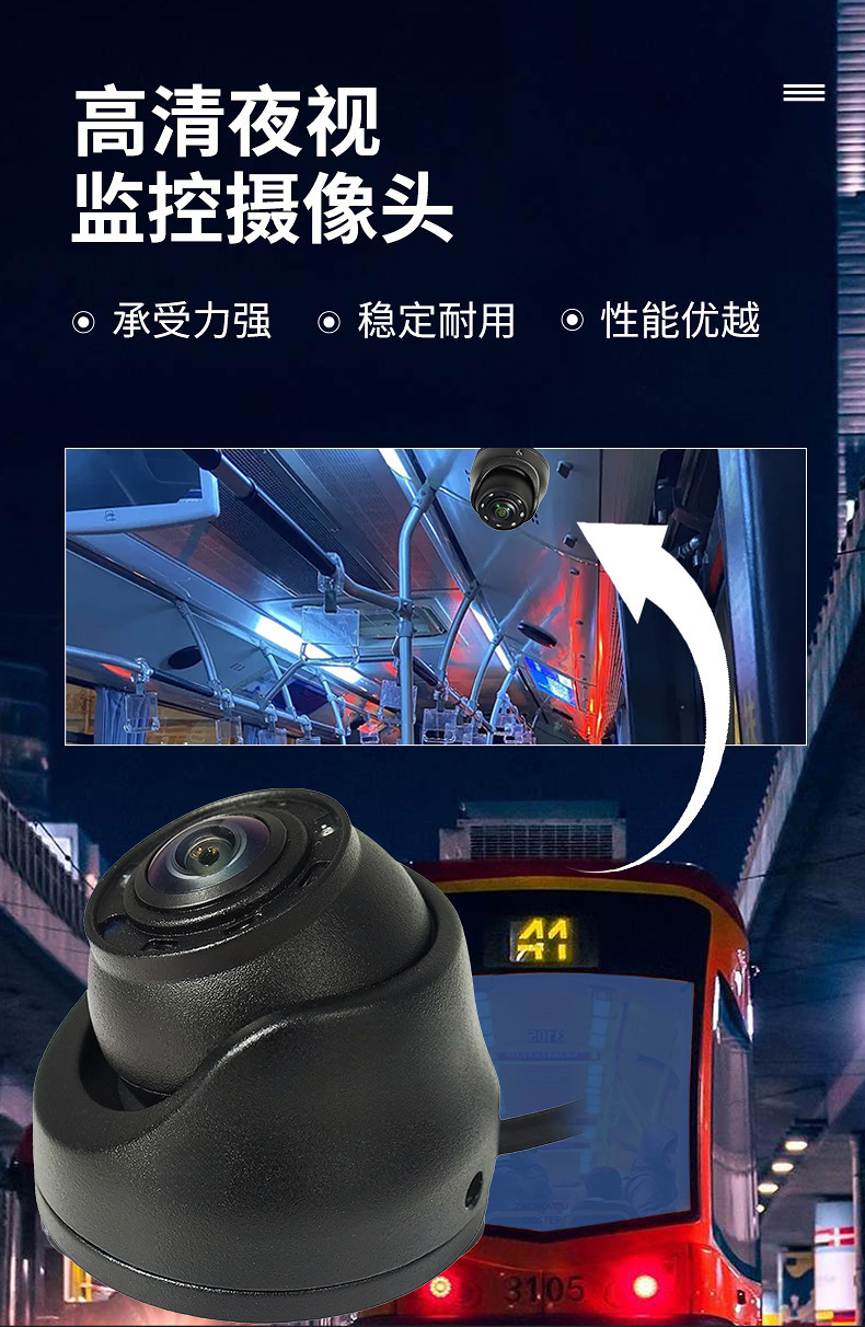 Vehicle-mounted infrared waterproof hemispherical camera 180 ° Ultra wide angle IP69K waterproof camera metal material 12V