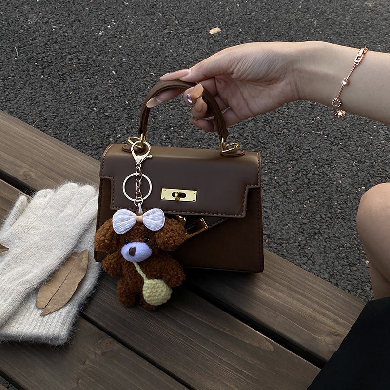 High-End Texture Platinum Bag Maillard Retro Handbag Women's Lock Versatile Crossbody Bag Trendy Kelly Small Square Bag