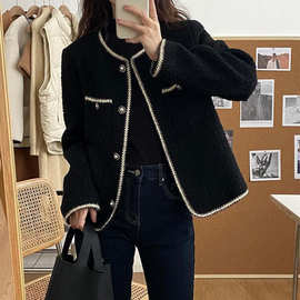 秋冬新款黑色小香风高级感小个子法式名媛夹棉加厚外套M-4XL200斤