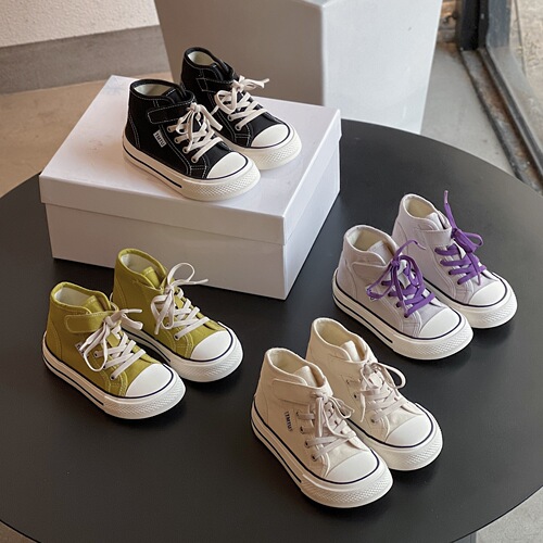 Children's high-top canvas shoes 2024 spring new small, medium and large boys and girls student sneakers Korean style breathable sneakers trend