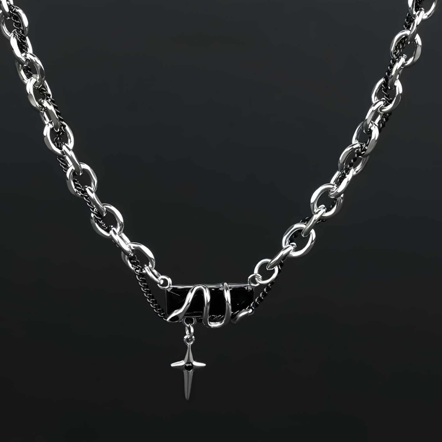 Collier spirituel en acier titane Starlight pour homme, tendance, cool, haut de gamme, style hip-hop, année du serpent_voghion.com