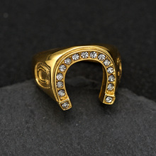 跨境外贸饰品  欧美嘻哈个性U形马蹄、蹄铁18K金电镀不锈钢戒指