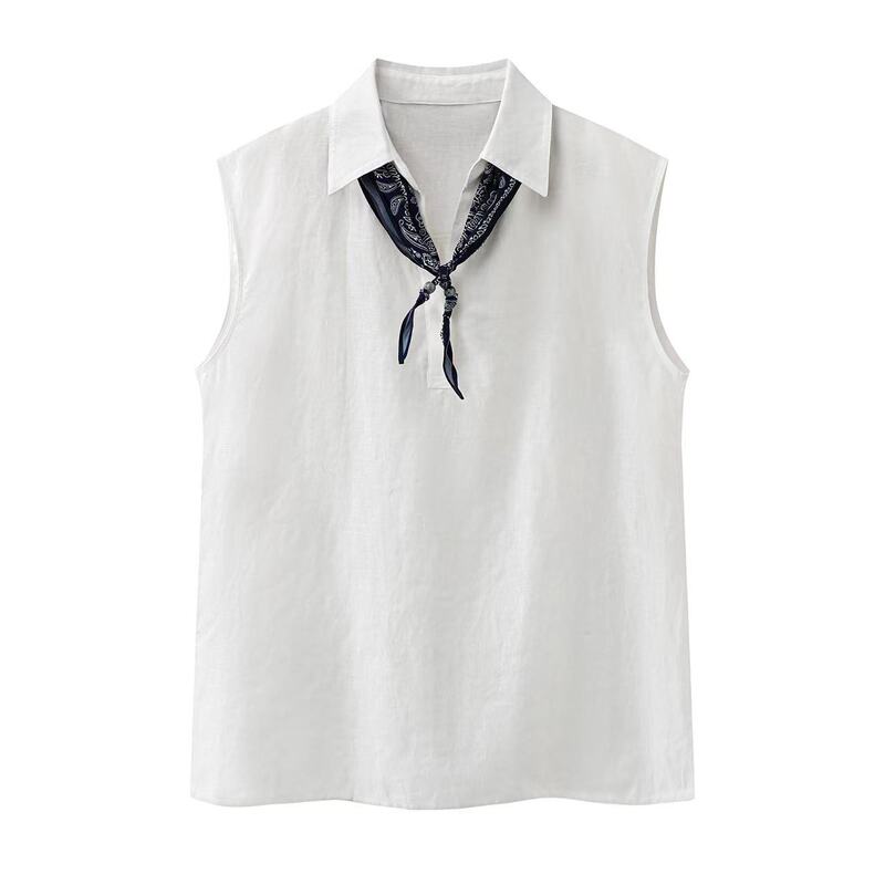 Ais Women's Clothing 2026 Summer New Slim-Fit White Shirt with Ribbon Design Versatile Sleeveless Top 2178