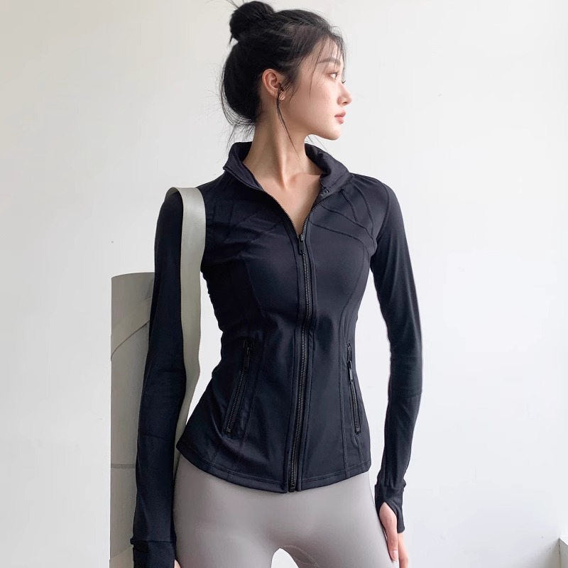 Spring Yoga Clothing Tops for Women, Stand-Up Collar, Tight-Fitting and Slimming, Spring and Summer Fitness Clothing Jackets, Running Quick-Drying Sports Jackets