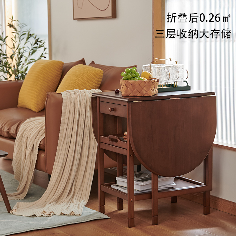 實木摺疊桌簡約家用餐桌小戶型飯桌圓桌可伸縮4人簡易小型方桌子