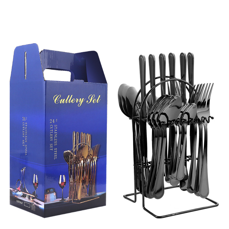 Cuchillo y tenedor de acero inoxidable cuchillo y cuchara de venta transfronteriza conjuntos de 24 piezas conjuntos de doble línea de suministros de hotel caja de regalo conjuntos de cubiertos