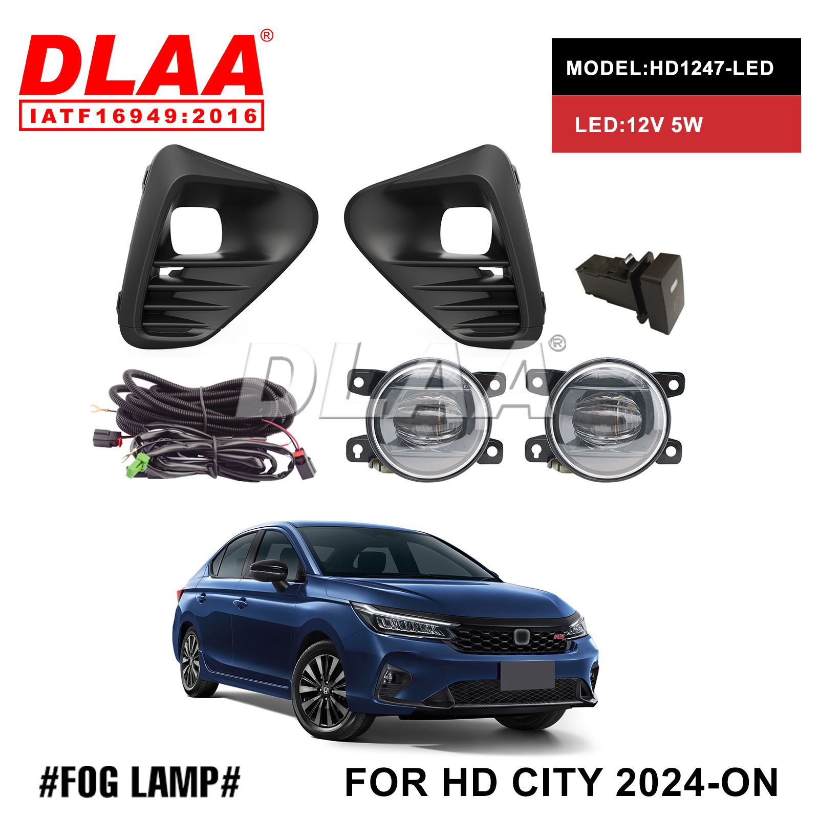 Aplicable a Honda CITY 2024 LED Front Fog Light Set Front Bumper Light Daylight Anti-Nieble Light